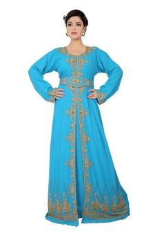 Blue embroidered georgette islamic-kaftans