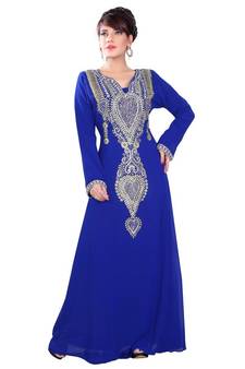 Blue embroidered georgette islamic-kaftans