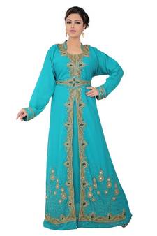 Blue embroidered georgette islamic-kaftans