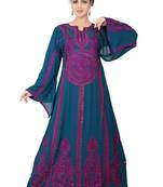 Dark-blue embroidered georgette islamic-kaftans