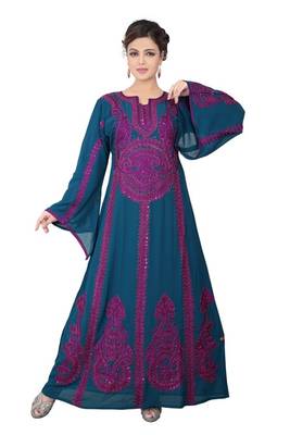 Dark-blue embroidered georgette islamic-kaftans 5