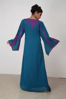 Dark-blue embroidered georgette islamic-kaftans