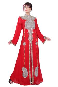 Red embroidered georgette islamic-kaftans