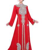 Red embroidered georgette islamic-kaftans