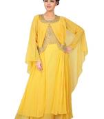 Yellow embroidered georgette islamic-kaftans
