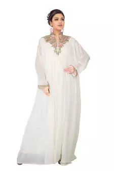 White embroidered georgette islamic-kaftans