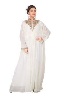 White embroidered georgette islamic-kaftans