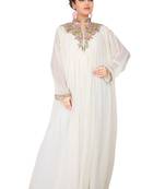 White embroidered georgette islamic-kaftans