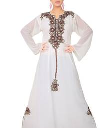 White embroidered georgette islamic-kaftans