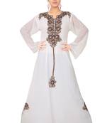 White embroidered georgette islamic-kaftans