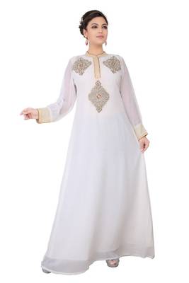 White embroidered georgette islamic-kaftans 10