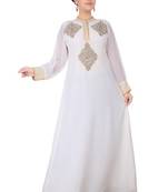 White embroidered georgette islamic-kaftans