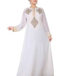 White embroidered georgette islamic-kaftans