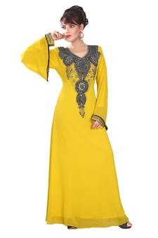 Yellow embroidered georgette islamic-kaftans