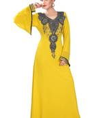 Yellow embroidered georgette islamic-kaftans
