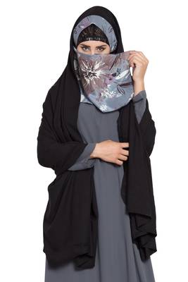 Rayon Black Irani Chadar Rida Hijab With Detachable Nose Piece 5