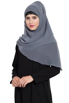 Grey Georgette Ready To Wear Instant Hijab 2