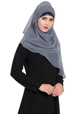 Grey Georgette Ready To Wear Instant Hijab 3