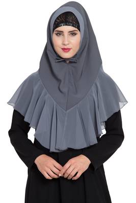 Grey Georgette Khimar Ready To Wear Instant Hijab 1