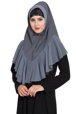 Grey Georgette Khimar Ready To Wear Instant Hijab 2