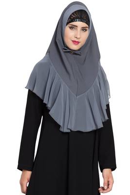 Grey Georgette Khimar Ready To Wear Instant Hijab 3