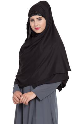 Black Rayon Khimar Ready To Wear Instant Hijab 4