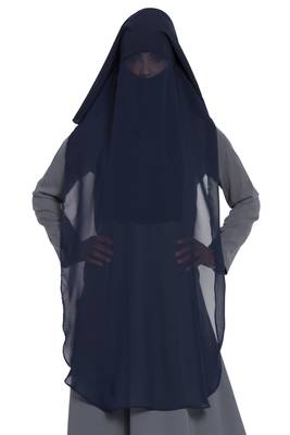 Blue Georgette Three Layered Naqab Mouth Piece Hijab 1
