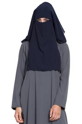 Blue Georgette Three Layered Naqab Mouth Piece Hijab 2