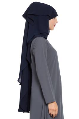 Blue Georgette Three Layered Naqab Mouth Piece Hijab 7