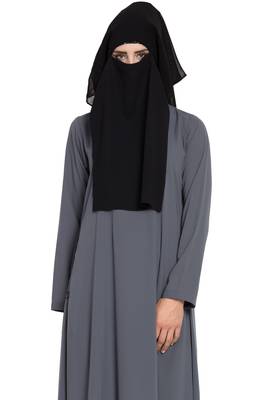 Black Georgette Three Layered Naqab Mouth Piece Hijab 2