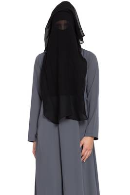 Black Georgette Three Layered Naqab Mouth Piece Hijab 3