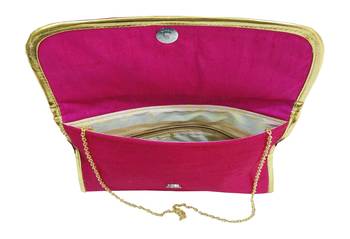 Shree Shyam Products Silk Embroidered Pink Clutch Sling 2