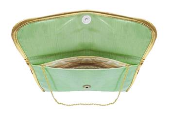Shree Shyam Products Silk Embroidered Green Clutch Sling 2