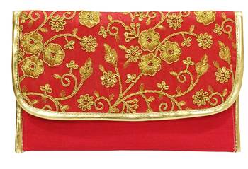 Shree Shyam Products Silk Embroidered Red Clutch Sling 1