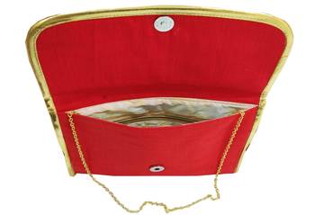 Shree Shyam Products Silk Embroidered Red Clutch Sling 2