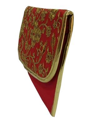 Shree Shyam Products Silk Embroidered Red Clutch Sling 4