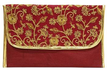 Shree Shyam Products Silk Embroidered Maroon Clutch Sling 1