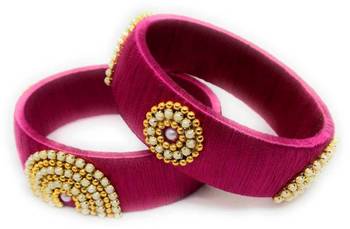 Stylish And Elegant Pink  Silk Thread Bangle Set For Girls And Women "Pack Of 2 Pcs" 1