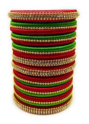 Kepler Fashion Red And Parrot Green Silk Thread Bangle Set For Girls Ans Women "Pack Of 10Pcs" 1