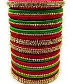 Handicraft Silk Thread Bangle Set With Greena And Red Colour For Girls Ans Women "Pack Of 10Pcs"