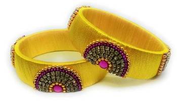 Partywear And Stylish Yellow Silk Thread Bangle Set For Girls And Women "Pack Of 2Pcs" 1