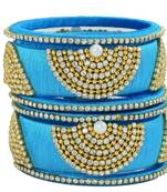 Bridal Sky Blue Silk Thread Bangle Set For Girls And Women "Pack Of 6Pcs"