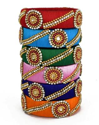 Kepler Fashion Silk Thread Bangle Set For Girls And Women "Pack Of 6Pcs" 1