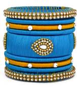 Partywear And Stylish Sky Blue Silk Thread Bangle Set For Girls And Women Pack Of 9Pcs"