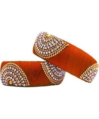 Partywear Silk Thread Bangle Set With Orange Colour For Girls Ans Women "Pack Of 2Pcs" 1