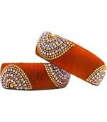 Partywear Silk Thread Bangle Set With Orange Colour For Girls Ans Women "Pack Of 2Pcs"