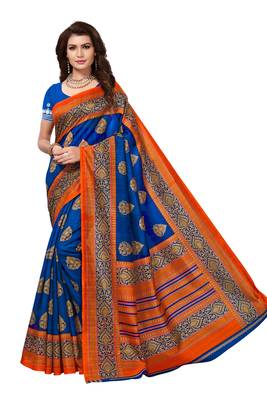 Blue printed bhagalpuri saree with blouse 1
