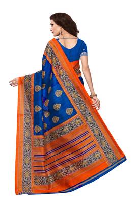 Blue printed bhagalpuri saree with blouse 4