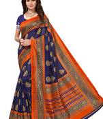 Navy Blue Printed Bhagalpuri Saree With Blouse