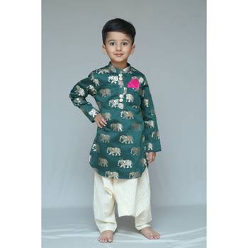 Green printed cotton silk boys dhoti kurta 2